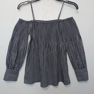 Zara Black and White Smocked Off-Shoulder Blouse